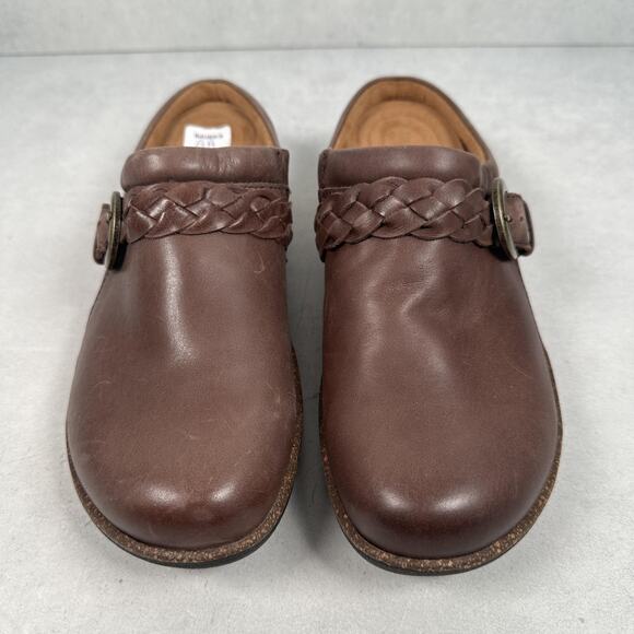 Aetrex Clog Shoes Womens Size 8 Brown Leather Braided Buckle Slip On Comfort - Picture 3 of 14
